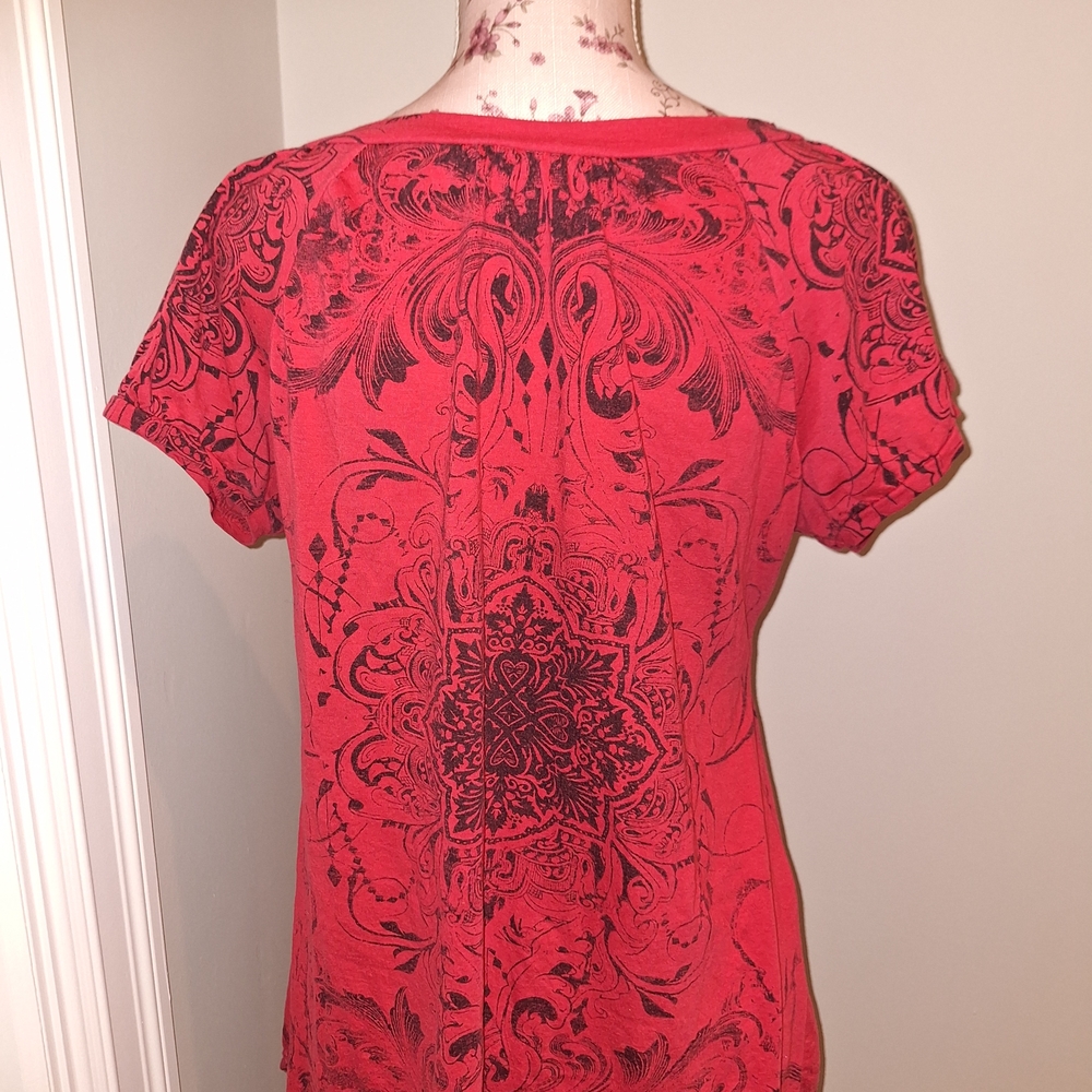 Chic Red V-Neck Rhinestone Y2K Blouse Large - Picture 5 of 7